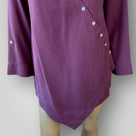 Soft Surroundings Asymmetrical Button Tunic Tops Roll Tab Sleeves Size PL Purple - Picture 6 of 16